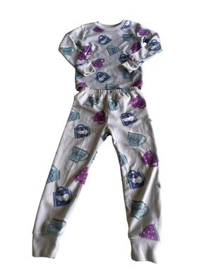 Carter's White Pajama Set with Purple and Teal Cup Prints